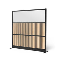 Luxor Modular Wall - 70" W x 70" H - Wood Slats and Frosted Acrylic in Black Frame-Creates semi permanent privacy in shared spaces