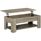 HOMCOM Lift Top Coffee Table with Hidden Storage Compartment and Shelf - Grey-Pop up coffee table with hidden storage space for storing your home items