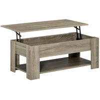 HOMCOM Lift Top Coffee Table with Hidden Storage Compartment and Shelf - Grey-Pop up coffee table with hidden storage space for storing your home items