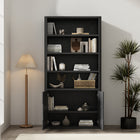 Manhattan Comfort Rivington 40" Modern 4-Shelf Bookcase Cabinet - Black-Soft Close Doors offer Hidden Storage with 2 Shelves