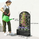 Outsunny Metal Raised Planter Box with 44.5" H Trellis - 24" L x 9" W - Small Leaf Cut-Outs-Drainage slots prevent water accumulation, promoting plant health 