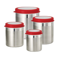 Tramontina Canister Set - Red Lids - 4 Piece Set-Ideal for storing non-perishable food