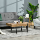 HOMCOM Rustic Coffee Table with Steel Legs - Natural Wood Finish-Assembly is required