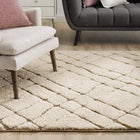 Modway Jubilant Verona Abstract Geometric Shag Area Rug - 5 ft W x 8 ft L - Creame/Beige-Gripping Jute Fabric Underside