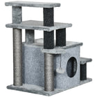 PawHut Adjustable Height Cat Stairs with Scratching Post for Sofa - Black?Grey-Adjustable height: 3-step/4-step configuration reaches bed or sofa height 