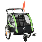 Aosom 2 Seat Bike Trailer for Kids 2-in-1 Double Baby Jogging Stroller - Green-Converts easily between baby stroller and trailer 