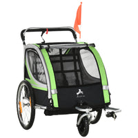 Aosom 2 Seat Bike Trailer for Kids 2-in-1 Double Baby Jogging Stroller - Green-Converts easily between baby stroller and trailer 