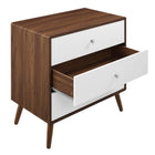 Modway Transmit 3-Drawer Chest - Walnut White-Splayed and Tapered Wood Legs