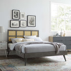 Modway Sidney Cane and Wood Full Platform Bed with Splayed Legs - Grey-Assembly Required