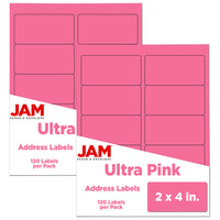 JAM Paper Mailing Address Labels - 2 x 4 - Ultra Pink - 2 sets of 120-6-2/5 ounce