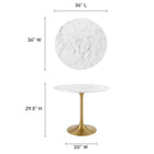 Modway Lippa 36" Round Faux Marble Dining Table - Gold White-	Artificial Marble Tabletop