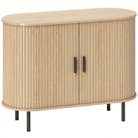 HOMCOM 39.4" Farmhouse Sideboard Buffet Cabinet with Curved Tambour Doors - Natural Wood-Unique 39.4" wide frame with curved tambour doors saves space in tight areas