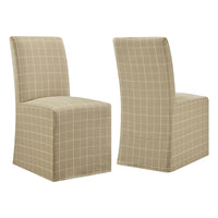 Modway Aster Linen Cotton Blend Slipcovered Dining Chairs - Hemp Windowpane Check - 2 Pack-Set Of 2 Armless Dining Chairs