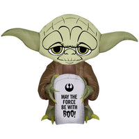GEMMY Airblown Inflatable Halloween Stylized Yoda with Tombstone - 36"-Lights up with bright, energy-efficient LED light