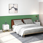 HOMCOM Modern Nightstands with 2 Drawers and Fluted Panels - White - Set of 2-Fluted fronts and gold accents enhance modern aesthetic appeal