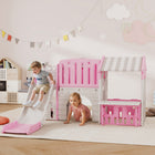 Qaba 7-in-1 Toddler Slide with Playhouse and Basketball Hoop for Indoor Play - Pink-Smooth slide design provides a safe, thrilling ride for children 