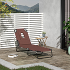 Outsunny Adjustable Outdoor Lounge Chair with Face Hole and Pillow - Brown-Made of tough metal supporting frame and oxford cloth in strong construction