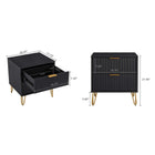 Manhattan Comfort DUMBO 20.07" Modern 2-Drawer Nightstand 2-Piece Set - Black-Horizontal Glam Drawer Handles Made of Metal with a Gold Finish
