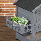 PawHut Wooden Rabbit Hutch with Openable Roof and Storage Box - Dark Grey-A ladder to quickly go up and down 