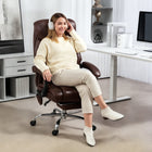HOMCOM 6 Point Massage Office Chair with Remote - Dark Brown-360° swivel with PU wheels glides smoothly on all floor types