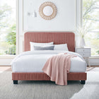 Modway - Celine Chenal Touffé Performance Velvet Lit plateforme Queen, Rose poussiéreuse-Pieds en bois massif
