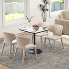 HOMCOM Round Dining Table with Marble Effect Top & Round Base for 4 - White-Round metal base ensures robust stability