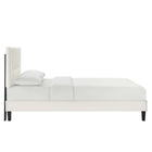 Modway Yasmine Channel Tufted Performance Velvet Queen Platform Bed with Tapered Black Wood Legs - White-Reinforced Center Beam