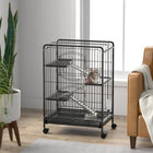 PawHut 37" H 4-Tier Rolling Small Pet Cage - Black-Food dish and water bottle included for daily necessities 
