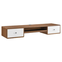 Modway Transmit 60" Wall Mount Wood Office Desk - Walnut White-Mid-Century Modern Office Desk