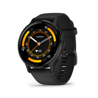 Garmin Venu 3 Watch - 45 mm - Slate Stainless Steel Bezel with Black Case and Silicone Band-Physical Size 45 x 45 x 12 mm; Fits wrists with a circumference of 135-200 mm