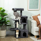 PawHut 42" Multi-Level Cat Tree Tower with 2 Condos and Hammock - Dark Grey-Covered in soft plush, providing a warm and cozy retreat 