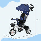 Qaba 6-in-1 Toddler Tricycle with Parent Push Handle and Cupholder - Dark Blue-Smooth and quiet ride with EVA wheels for outdoor use 
