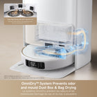 Mova V50 Ultra Complete Robot - White-DuoSolution System for Wiping with Warm Water: the V50 Ultra Complete robot vacuum and mop removes stubborn stains by wiping warm water, With the DuoSolution system, you can choose between an all-purpose cleaning solution or a pet odour removal agent that is automatically sprayed onto the mop - clean as needed, the protected FlexiPress mop pad ensures even pressure for optimal results.