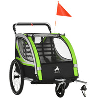 Aosom 3-in-1 2-Seater High-Visibility Baby Bike Trailer - Green-Ultra-versatile 3-in-1 bicycle attachment, stroller, and jogging cart allows you to get the most use out of your outdoor activity, whatever it might be 