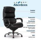 La-Z-Boy Aberdeen Ergonomic Bonded Leather Swivel Executive Office Chair - Black-Bonded leather with perforated lumbar zone for cooling comfort