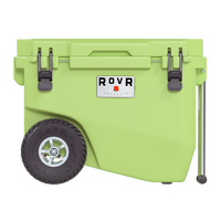 RovR RollR 60 Quart Wheeled Hard Cooler with Tow Handle - Matcha-RollR 9’’ All-Terrain inflatable tires effortlessly glide over tough sand, dirt and grass