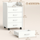 HOMCOM 4 Drawer Vertical Mobile Filing Cabinet with Lockable Wheels - White-MDF and particleboard construction for stability 