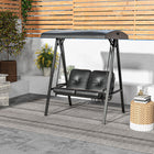 Outsunny 2 Seater Covered Outdoor Swing Chair with Removable Cushion Tilt Canopy - Black-Corrosion-resistant powder-coated steel frame for extra stability
