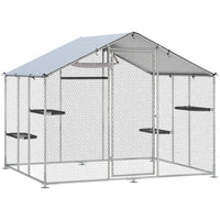 PawHut Walk-in Catio Outdoor Cat Enclosure with Waterproof Cover - 76" D x 94.5" W x 77" H - Silver-Features a spacious 77" walk-in height, letting you join your cat 