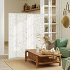 HOMCOM 4 Panel Geometric Pattern Freestanding Room Divider for Bedroom - White-This four-panel room divider expands to 63" (160 cm) wide for flexible space management 
