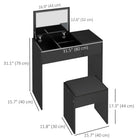 HOMCOM Makeup Vanity Desk with Flip Top Mirror and Cushioned Stool - 31.5" L x 15.7" W x 31.1" H - Black-Includes a comfortable cushioned stool 