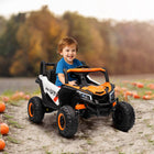 Qaba 12V Battery Powered Electric UTV with Slow Start - Orange-Features manual and remote control modes, balancing fun with parental supervision 