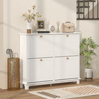 HOMCOM Narrow Shoe Cabinet with 4 Flip Drawers & 5 Legs for Entryway - White-Adjustable or removable shelves offer flexible storage options