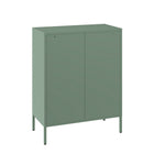 Manhattan Comfort Amelia 31.5" Modern Accent Cabinet - Green-Steel: Cleaning: Wipe with a soft, dry cloth. For tough stains, use a mild detergent with water, followed by a dry cloth to prevent water spots. Avoid: Using abrasive pads that can scratch the surface. Avoid leaving water or moisture on the surface for long periods. Care: Regularly check for rust, especially in humid environments. If rust develops, use a metal polish or rust remover. Protection: Use placemats or coasters to prevent scratches or de