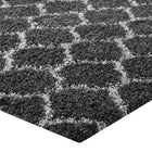 Modway Solvea Moroccan Trellis Shag Area Rug - 5 ft W x 8 ft L - Dark Grey/Ivory-High Density / Machine-Woven