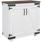 HOMCOM 31.1" L Floor Storage Cabinet - White-Modern farmhouse style, barn door design, distressed white and brown wood grain finish