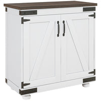 HOMCOM 31.1" L Floor Storage Cabinet - White-Modern farmhouse style, barn door design, distressed white and brown wood grain finish