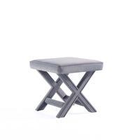 Manhattan Comfort Abigail 20.47" Mid-Century Modern Velvet Upholstered Ottoman Bench - Grey-Mid-Century Modern Ottoman Perfect for Living Room and Bedroom Use