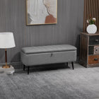 HOMCOM Linen Fabric Storage Ottoman Bench - Grey-Storage under the seat lets you put away things that don't have a place