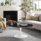 Modway Lippa 36" Round Faux Marble Coffee Table - White Black-Chip-Resistant Metal Pedestal Base